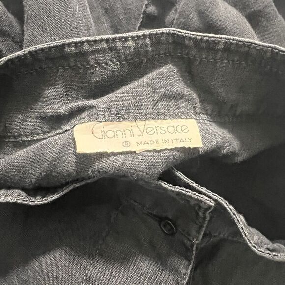 Vintage Gianni Versace Blouse Sz M Linen Boxy Bishop Neck Minimalist Pop Over - Picture 4 of 7